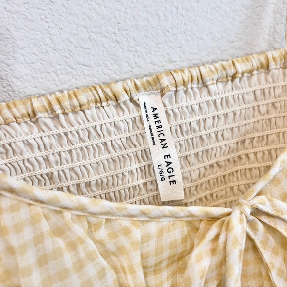 American Eagle Yellow Gingham Tie Strap Smocked Ruffle Peplum Tank Top L - Picture 3 of 10